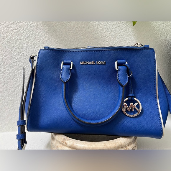 Michael Kors Sutton Saffiano Leather Satchel Handbag, Cobalt Blue. - Picture 2 of 13